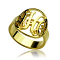 Custom circle cut-out monogrammed ring with three initials