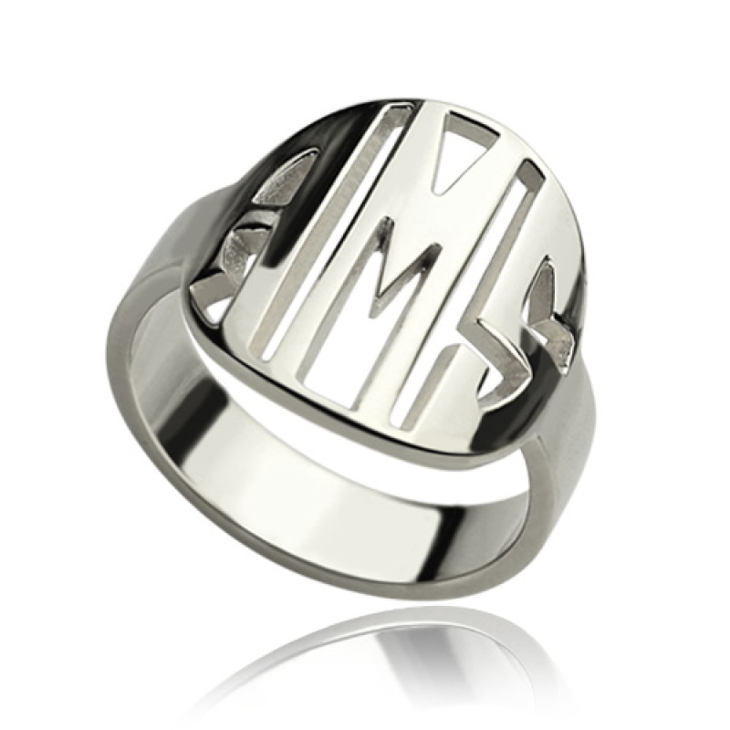 Personalised cut-out block monogram ring in sterling silver