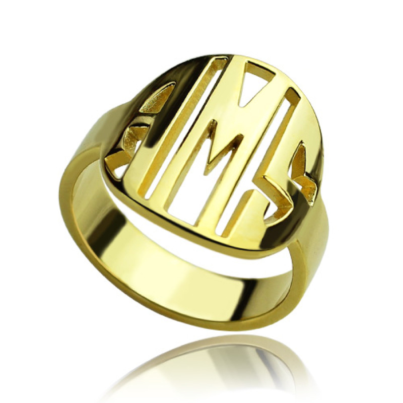 Personalised block circle monogram ring