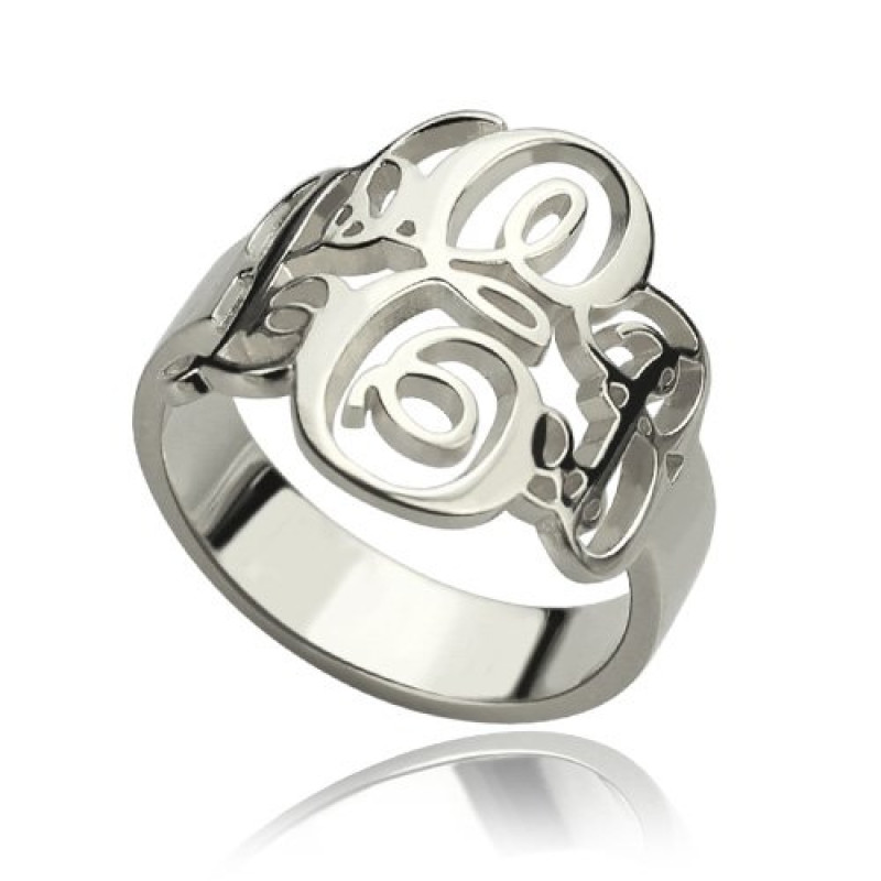 Personalised fancy monogram ring in sterling silver