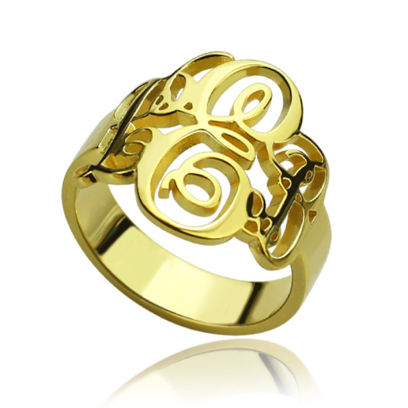 Interlocking Three Initials Monogram Ring Interlocking three initials monogram ring in 18ct gold plating