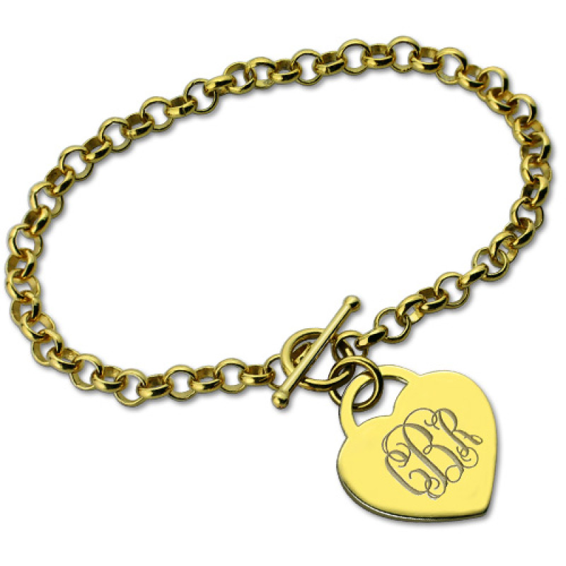 Personalised heart monogram initial charm bracelet