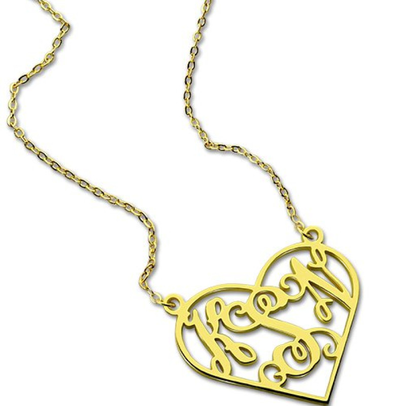 Personalised cut-out heart monogram necklace