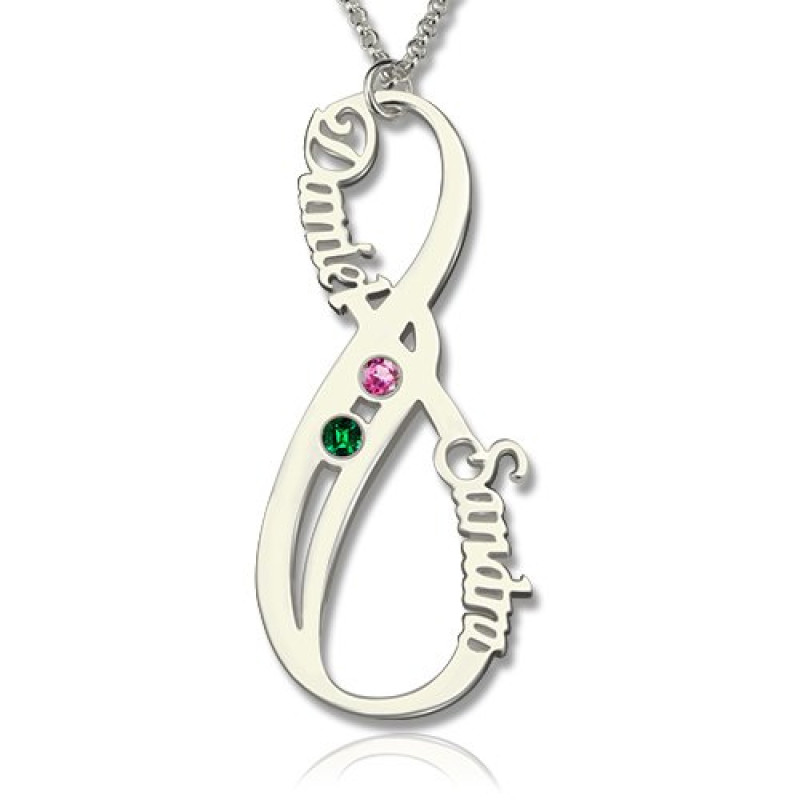 Personalised double name birthstone infinity necklace
