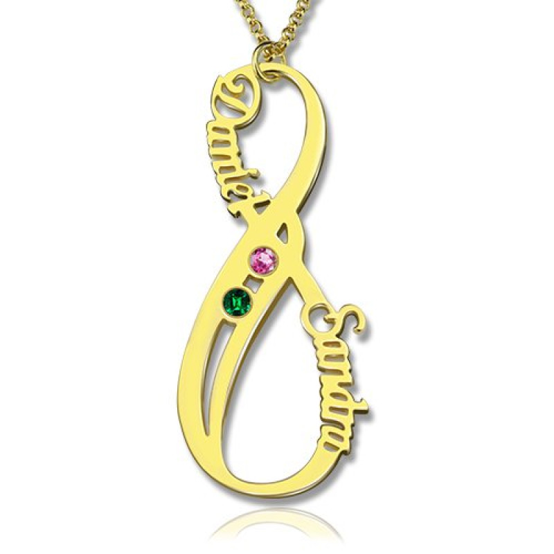 Vertical infinity name necklace with birthstones