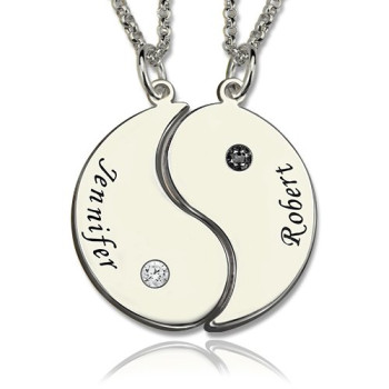 Gifts for Him Her - Yin Yang Necklace Set with Name Birthstone