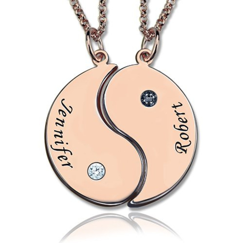 Personalised Yin Yang two-name birthstone necklace