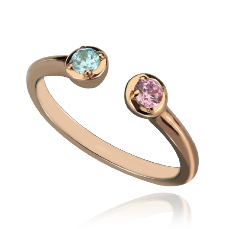 Dual birthstone ring in rose gold plated silver