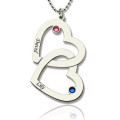 Personalised double heart necklace with names and birthstones
