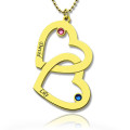 Personalised Heart in Heart birthstone name necklace