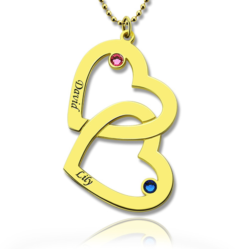 Personalised Heart in Heart birthstone name necklace