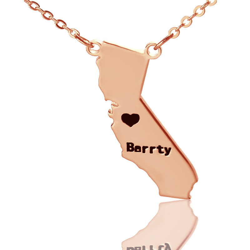 California State Heart Name Necklace California state-shaped heart name necklace