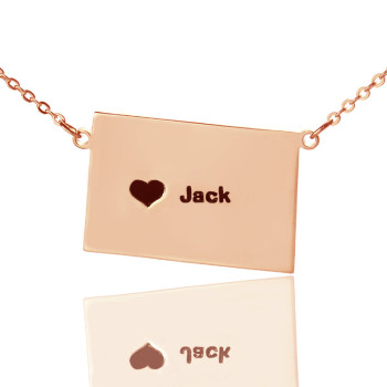 Custom Colorado State Shaped Necklaces With Heart Name Rose Gold