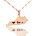 Custom Kentucky state-shaped heart name necklace in rose gold
