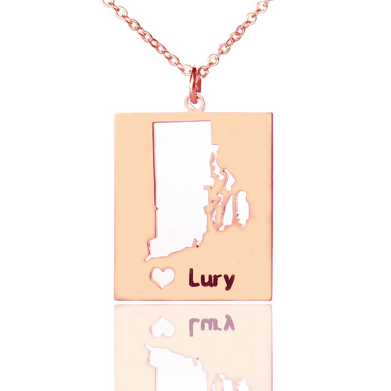 Personalised Rhode State Heart Name Dog Tag Necklace Personalised Rhode state dog tag necklace with heart name detail