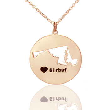 Custom Maryland Disc State Necklaces With Heart Name Rose Gold