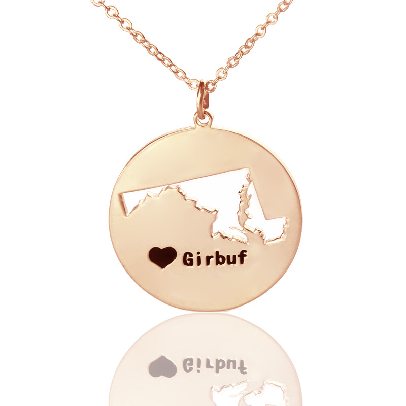 Custom Maryland state name necklace with heart detail
