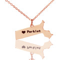 Massachusetts state-shaped personalised name necklace with heart detail