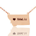 Custom Montana state-shaped heart name necklace in Rose Gold