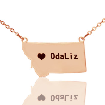 Custom Montana State Shaped Necklaces With Heart Name Rose Gold