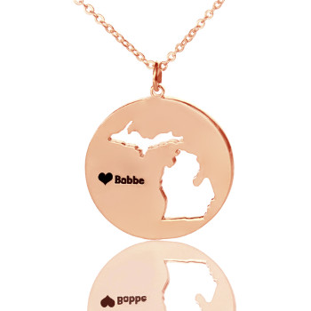Custom Michigan Disc State Necklaces With Heart Name Rose Gold