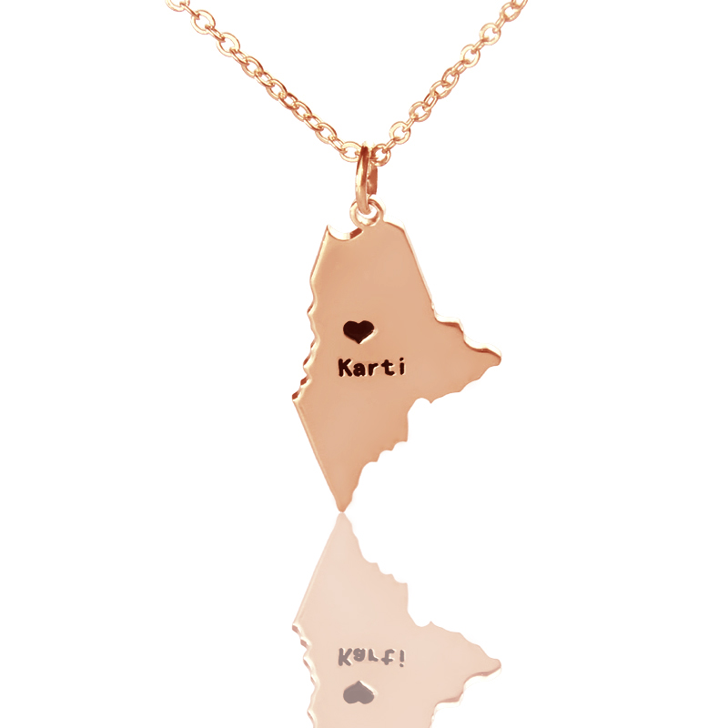 Custom Maine state-shaped heart name necklace