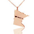Custom Minnesota state-shaped heart name necklace in Rose Gold