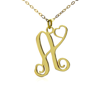 Personalised One Initial With Heart Monogram Necklace in 18ct Solid Gold Personalised One Initial With Heart Monogram Necklace in 18ct Solid Gold