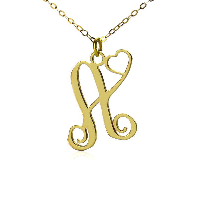 18ct Solid Gold Initial Heart Monogram Necklace Personalised one-initial heart monogram necklace in 18ct solid gold
