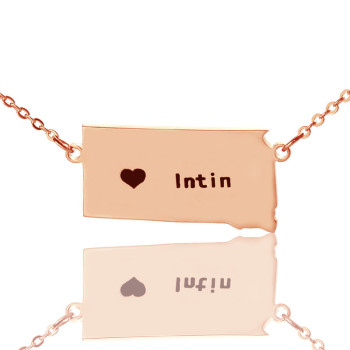 South Dakota State Shaped Necklaces With Heart Name Rose Gold