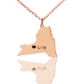 Personalised New York state-shaped heart name necklace in rose gold