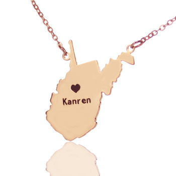 West Virginia State Shaped Necklaces With Heart Name Rose Gold