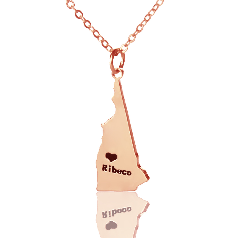 Custom New Hampshire Heart Name Necklace in Rose Gold Custom New Hampshire state-shaped heart name necklace in rose gold