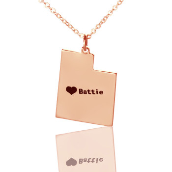 Custom Utah State Shaped Necklaces With Heart Name Rose Gold