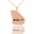 Custom Georgia State Heart Name Necklace Custom Georgia state-shaped heart name necklace in rose gold