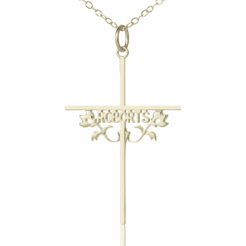 Personalised Cross Name Necklace with Rose Personalised cross name necklace with rose detail