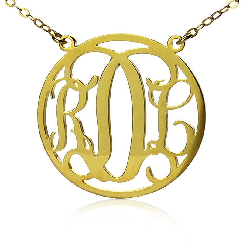 18ct Solid Gold Circle Initial Monogram Necklace 18ct solid gold circle initial monogram necklace
