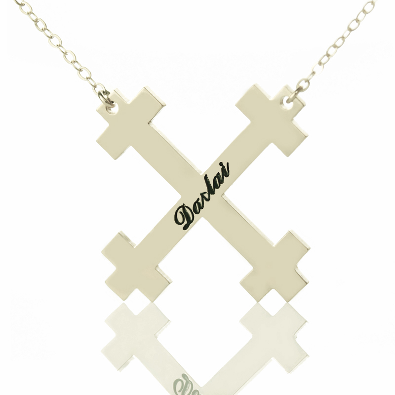 Julian cross name necklace in sterling silver