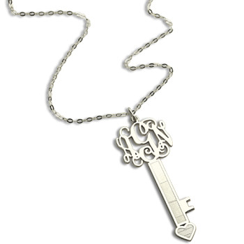 Personalised Key Necklace Sterling Silver with Monogram Personalised Key Necklace Sterling Silver with Monogram