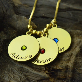 Mother's Disc and Birthstone Charm Necklace 18ct Gold Plated Mother's Disc and Birthstone Charm Necklace 18ct Gold Plated