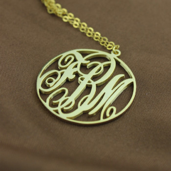Solid Gold Vine Font Circle Initial Monogram Necklace-18ct Solid Gold Vine Font Circle Initial Monogram Necklace-18ct