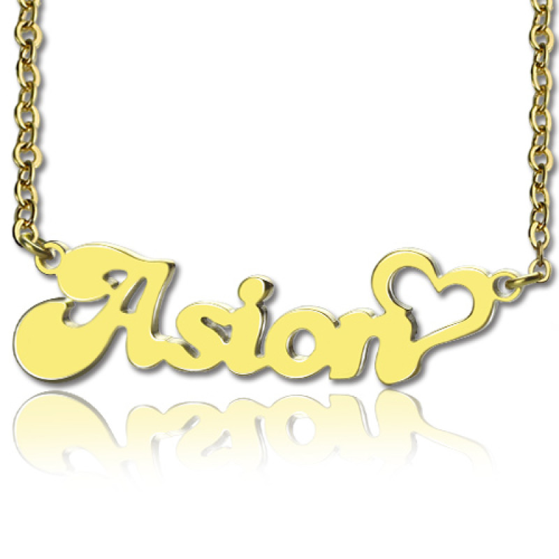 Personalised BANANA font heart-shaped name necklace in solid gold