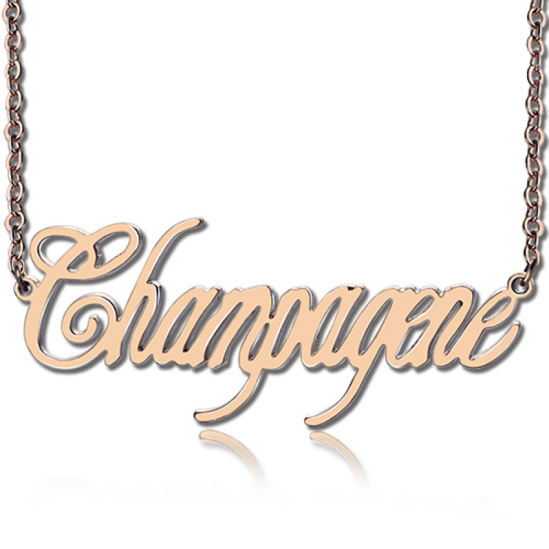 Solid Rose Gold Champagne Font Name Necklace Solid rose gold personalised Champagne font name necklace