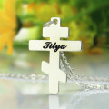 Personalised Orthodox cross name necklace detail