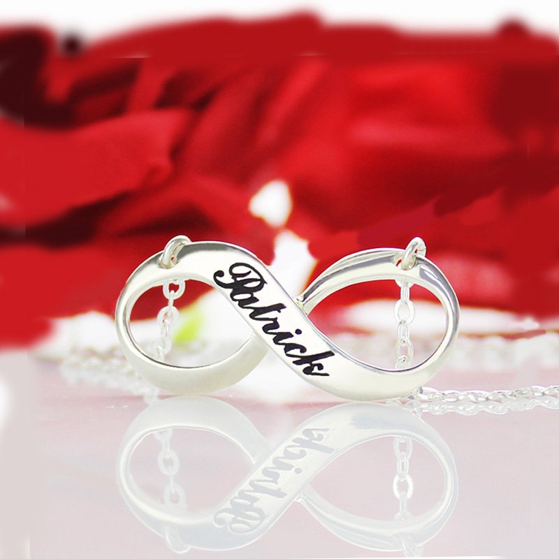 Engraved Name Infinity Necklace Sterling Silver Engraved name infinity necklace in sterling silver
