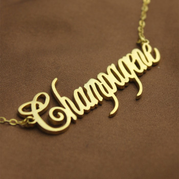 Solid Gold Plated Personalised Champagne Font Name Necklace