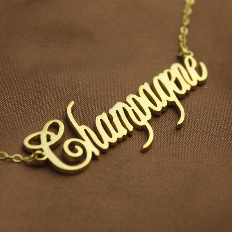 Personalised Champagne font name necklace in solid gold