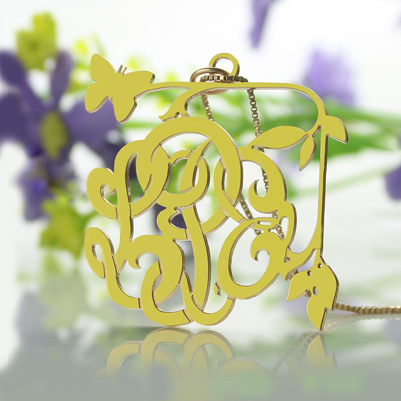 Vines Butterfly Monogram Initial Necklace Vines and butterfly monogram initial necklace