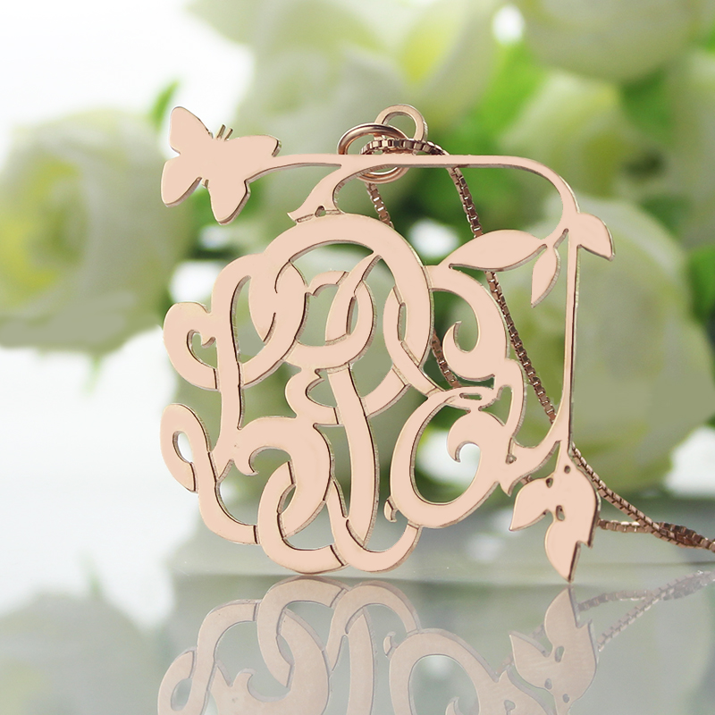 Butterfly and Vines Monogram Necklace View Butterfly and vines monogram necklace product view