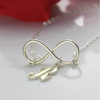 Infinity Necklaces with Initial Letter Charm Silver Infinity Necklaces with Initial Letter Charm Silver